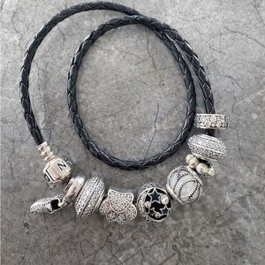 Pandora Silver and Black Charm Bracelet
